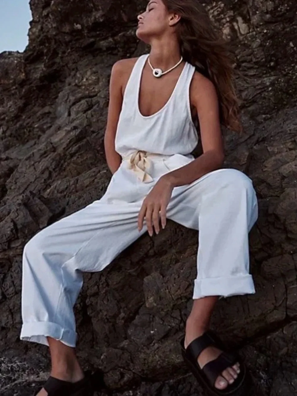 Free People Beach Open Back White Jumpsuit Small. NWT